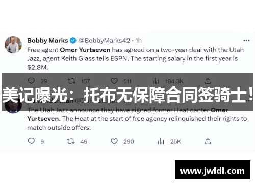 美记曝光：托布无保障合同签骑士！